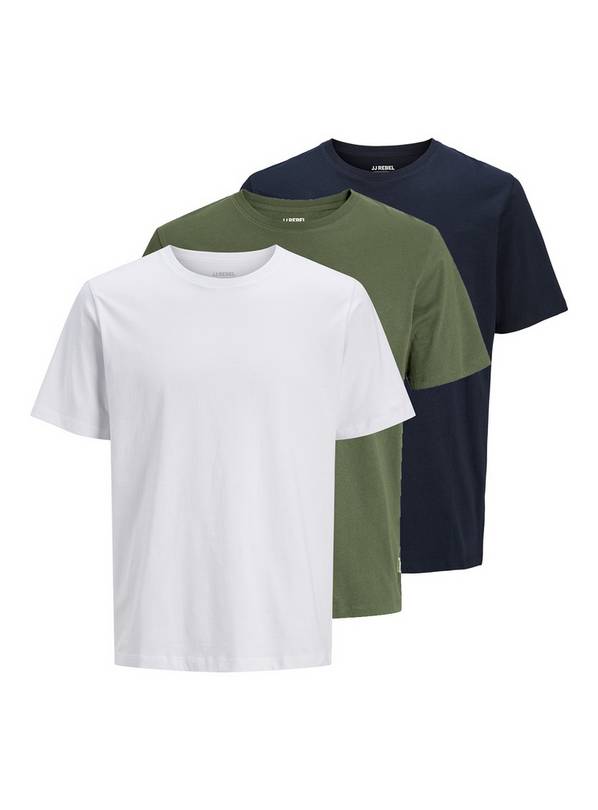 JJ REBEL Basic T Shirt Short Sleeved O Neck 3 Pack Multipack L